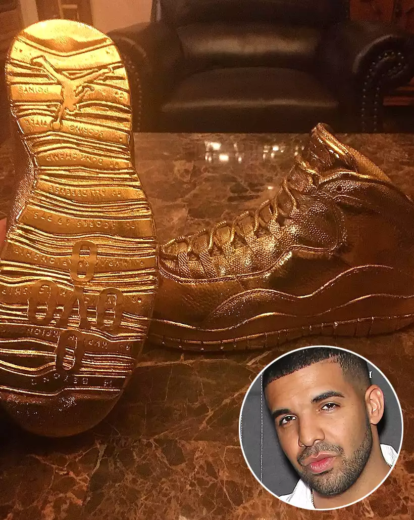 Golden Jordan sneakers of Drake
