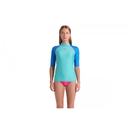 Arena Rash Vest Graphic Γυναικεία Κοντομάνικη Μπλούζα UV Protection Βεραμάν, Μπλε