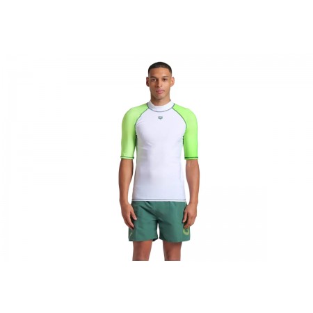 Arena Rash Vest Graphic Ανδρική Κοντομάνικη Μπλούζα UV Protection Λευκή, Λαχανί