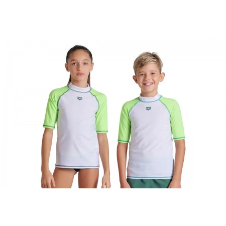 Arena Rash Vest Graphic Παιδική Κοντομάνικη Μπλούζα UV Protection Λευκή, Λαχανί