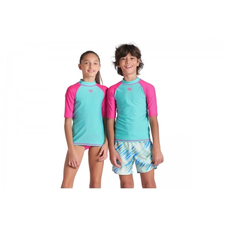 Arena Rash Vest Graphic Παιδική Κοντομάνικη Μπλούζα UV Protection Βεραμάν, Φούξια