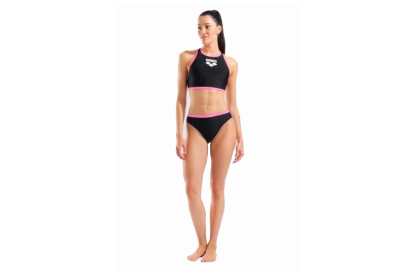 Arena Y-Line Solid Two-Piece Γυναικείο Μαγιό Bikini Μαύρο, Ροζ Φλούο