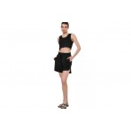 Body Action Waffle Γυναικεία Cropped Αμάνικη Μπλούζα Μαύρη