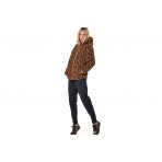 Body Action Women S Printed Zip-Up Sherpa Fleece Hoodie (071529 ANIMAL MOCHA-05E)