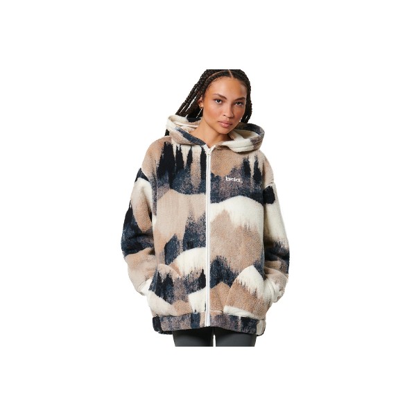 Body Action Women S Printed Zip-Up Sherpa Fleece Hoodie (071529 WINTER MOUNTAIN ECRU-14)