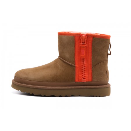 Ugg Classic Mini Zipper Tape Logo Γυναικεία Μποτάκια Καφέ