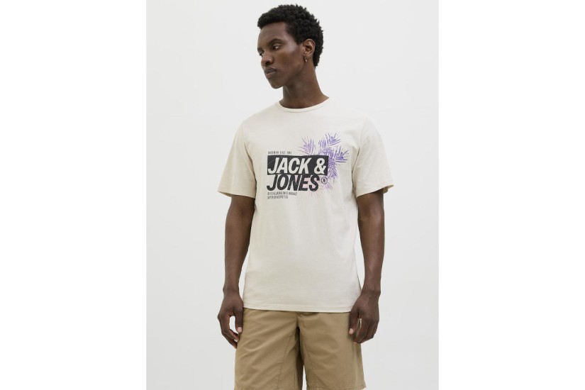 Jack And Jones Jjjaxon Ανδρικό Κοντομάνικο T-Shirt Μπεζ