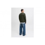 Jack And Jones Ανδρική Μακρυμάνικη Μπλούζα με Λαιμόκοψη Κυπαρισσί