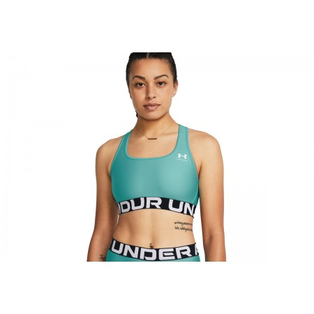 Under Armour Heatgear Mid Branded Γυναικείο Μπουστάκι Άκουα