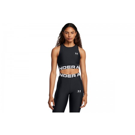 Under Armour Heatgear Rib Γυναικεία Αμάνικη Crop Top Μπλούζα Μαύρη