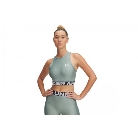 Under Armour Heatgear Rib Γυναικεία Αμάνικη Crop Top Μπλούζα Φυστικί