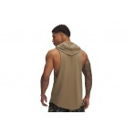 Under Armour Project Rock Wire Αμάνικο T-Shirt με Κουκούλα Μπεζ, Λευκό