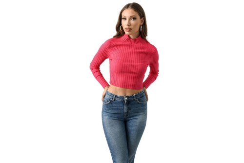 Only Onlella L-S Cropped Pullover Knt Crop Top Μακρυμάνικο (15237835 PINK FLAMBE)