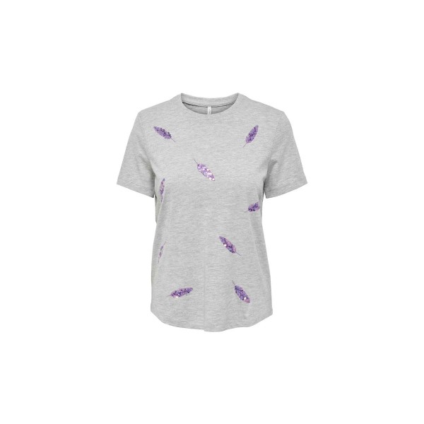 Only Onlkita Reg S-S Feather Top Box Jrs T-Shirt (15266643 LIGHT GREY MELA)