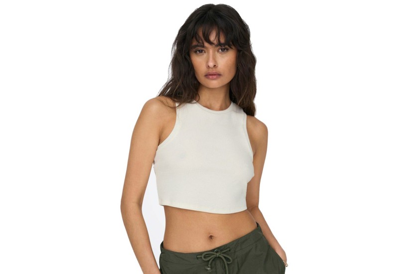 Only Γυναικείο Αμάνικο Crop Top Εκρού
