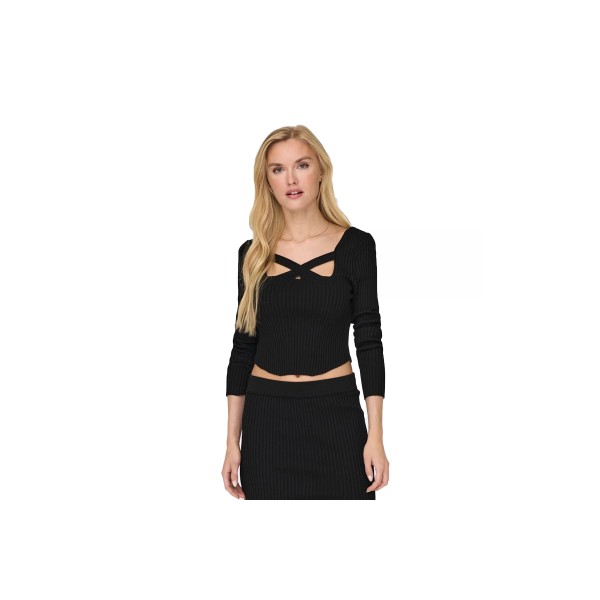 Only Onllisa Ls Squareneck Knt Crop Top Μακρυμάνικο Γυναικείο (15300377 BLACK)