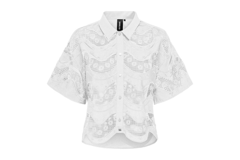 Only Suko Life Lace Γυναικείο Κοντομάνικο Πουκάμισο Λευκό