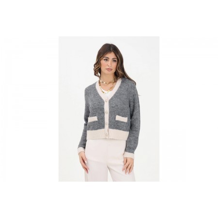 Only Onlmaggie Knitted Γυναικεία Πλεκτή Ζακέτα Γκρι, Εκρού