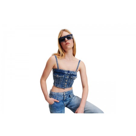 Karl Lagerfeld Denim Γυναικεία Αμάνικη Crop Top Μπλούζα Μπλε
