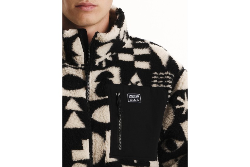 Emerson Ανδρική Ζακέτα Fleece Sherpa Εκρού, Μαύρη