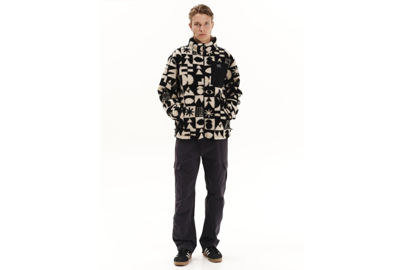 Emerson Ανδρική Ζακέτα Fleece Sherpa Εκρού, Μαύρη