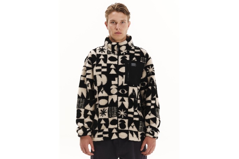 Emerson Ανδρική Ζακέτα Fleece Sherpa Εκρού, Μαύρη