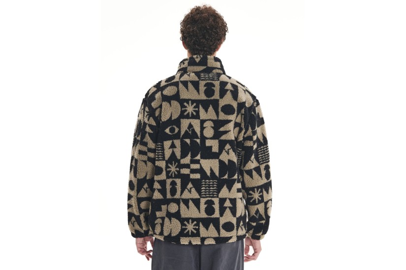 Emerson Ανδρική Ζακέτα Fleece Sherpa Μπεζ, Μαύρη