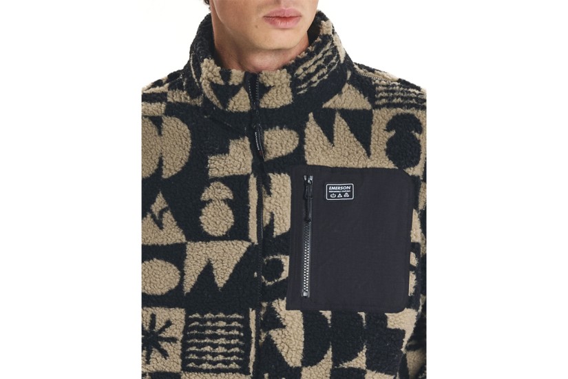 Emerson Ανδρική Ζακέτα Fleece Sherpa Μπεζ, Μαύρη