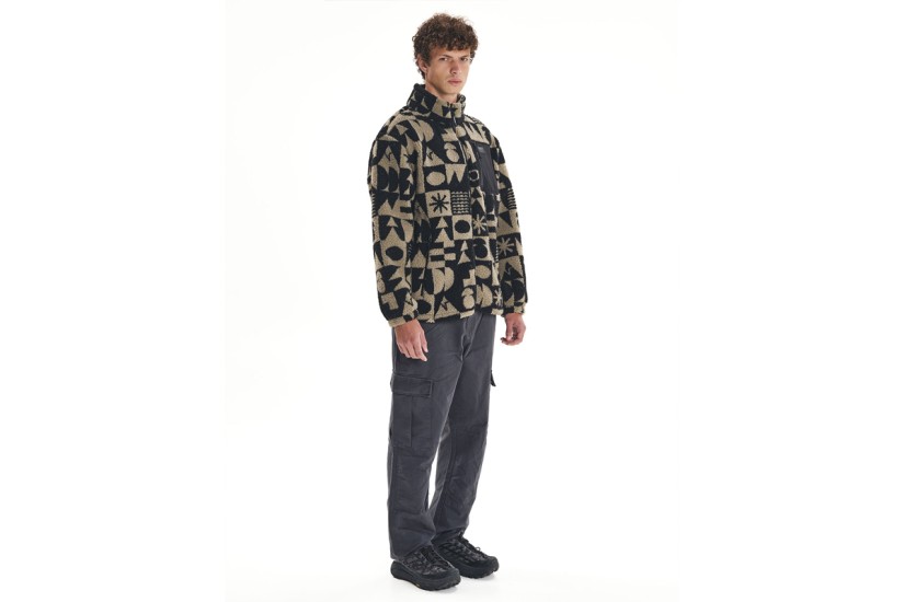 Emerson Ανδρική Ζακέτα Fleece Sherpa Μπεζ, Μαύρη