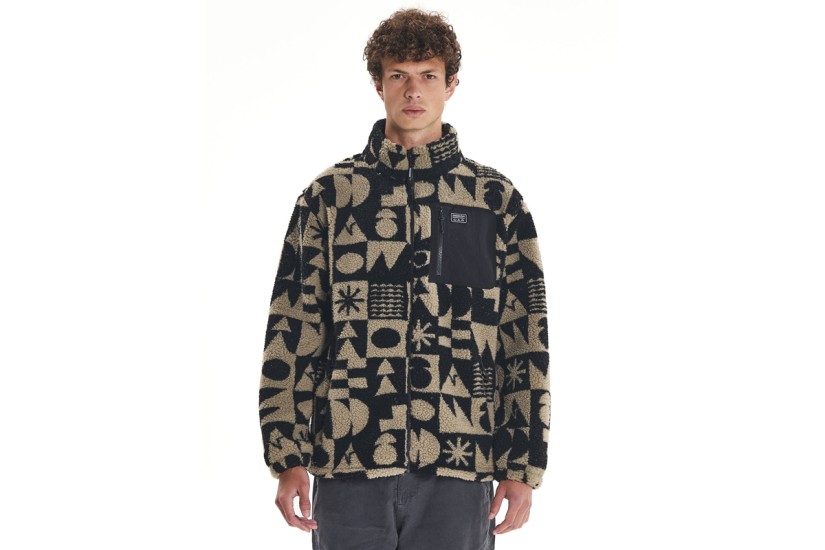 Emerson Ανδρική Ζακέτα Fleece Sherpa Μπεζ, Μαύρη