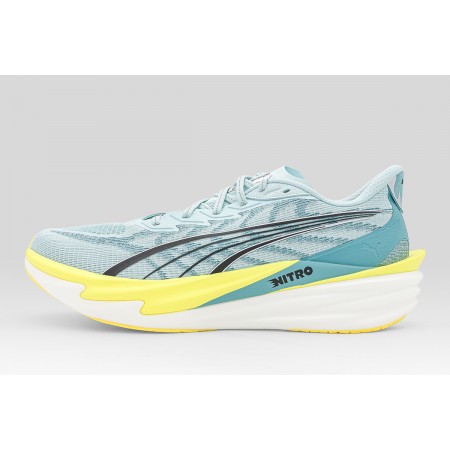 Puma Deviate Nitro 4 Ανδρικά Αθλητικά Παπούτσια για Τρέξιμο Γαλάζια, Κίτρινο Φλούο, Μαύρα, Λευκά