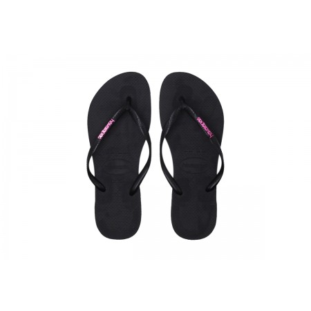 Havaianas Slim Logo Metallic Γυναικείες Σαγιονάρες Μαύρες, Μωβ