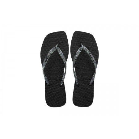 Havaianas Slim Square Logo Metallic Σαγιονάρες Μαύρες