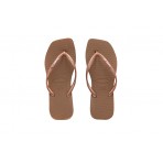 Havaianas Slim Square Logo Metallic Σαγιονάρες Μπεζ, Μπρονζέ