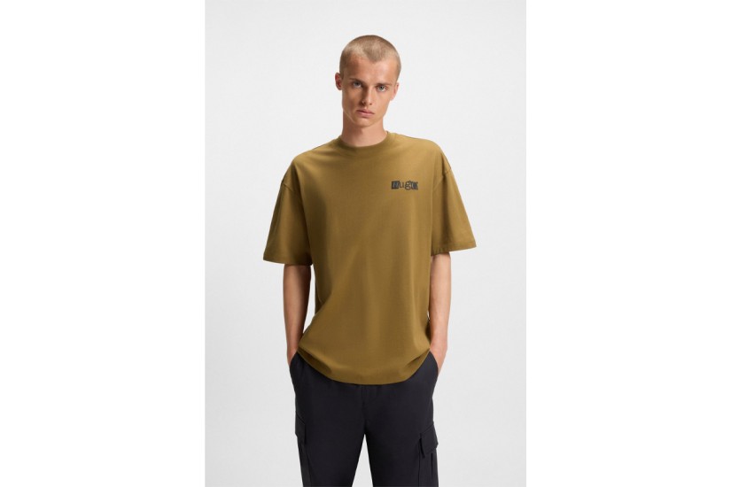 Hugo Nilte Puff-Print Logo Ανδρικό Κοντομάνικο T-Shirt Λαδί, Μαύρο