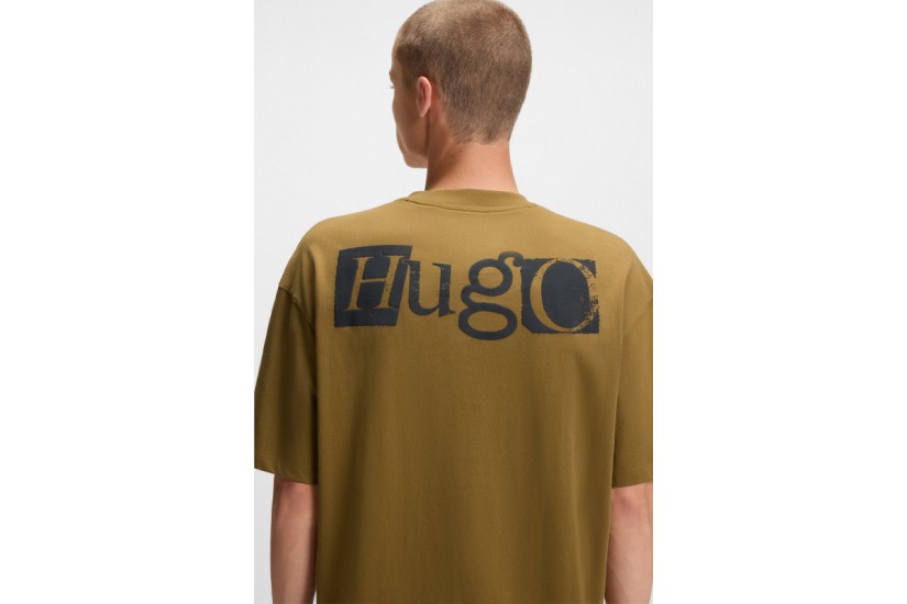 Hugo Nilte Puff-Print Logo Ανδρικό Κοντομάνικο T-Shirt Λαδί, Μαύρο