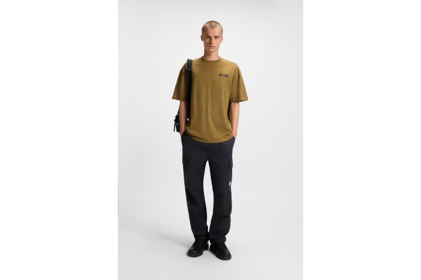 Hugo Nilte Puff-Print Logo Ανδρικό Κοντομάνικο T-Shirt Λαδί, Μαύρο