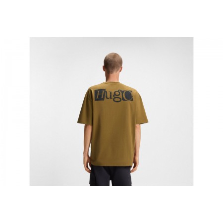 Hugo Nilte Puff-Print Logo Ανδρικό Κοντομάνικο T-Shirt Λαδί, Μαύρο