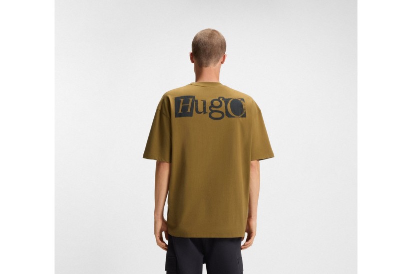 Hugo Nilte Puff-Print Logo Ανδρικό Κοντομάνικο T-Shirt Λαδί, Μαύρο