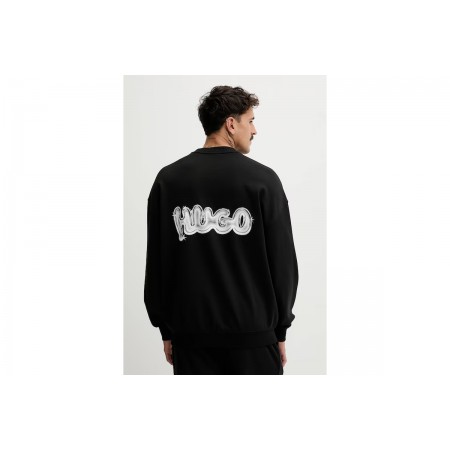 Hugo Nyrocrew With Logo Prints Ανδρική Μακρυμάνικη Μπλούζα Μαύρη