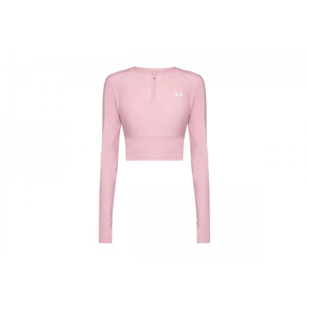 Under Armour Heatgear Rib 1-4 Zip Γυναικείο Μακρυμάνικο Crop Top Ροζ