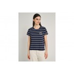 Staff Γυναικείο Κοντομάνικο Ριγέ T-Shirt Μπλε Σκούρο, Λευκό