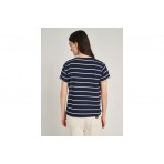 Staff Γυναικείο Κοντομάνικο Ριγέ T-Shirt Μπλε Σκούρο, Λευκό