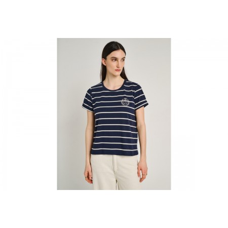 Staff Γυναικείο Κοντομάνικο Ριγέ T-Shirt Μπλε Σκούρο, Λευκό