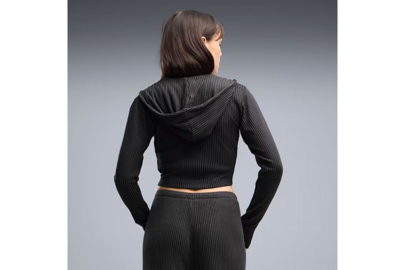 Puma Essentials Ribbed Γυναικεία Πολυεστερική Ζακέτα με Κουκούλα Μαύρη