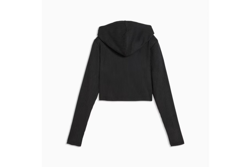 Puma Essentials Ribbed Γυναικεία Πολυεστερική Ζακέτα με Κουκούλα Μαύρη