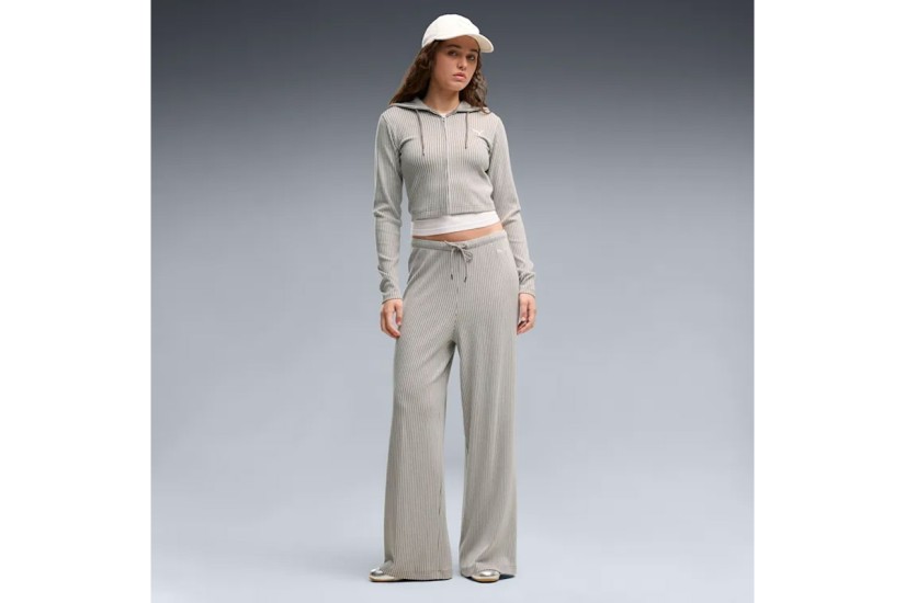 Puma Essentials Ribbed Γυναικεία Πολυεστερική Ζακέτα με Κουκούλα Γκρι