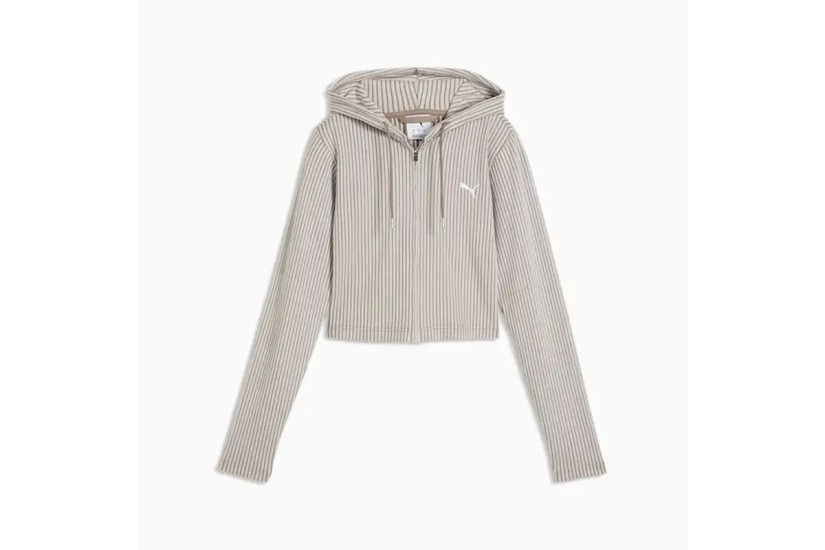 Puma Essentials Ribbed Γυναικεία Πολυεστερική Ζακέτα με Κουκούλα Γκρι