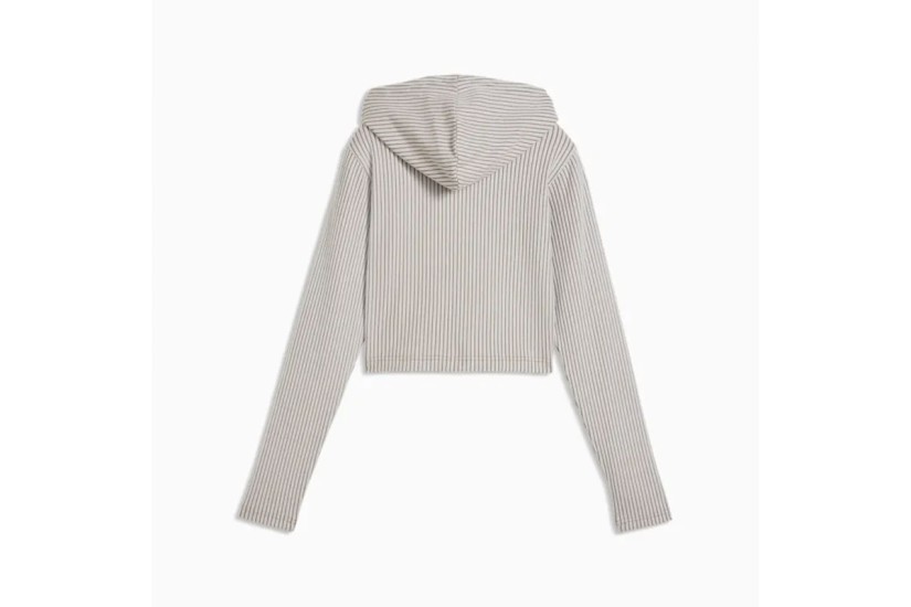 Puma Essentials Ribbed Γυναικεία Πολυεστερική Ζακέτα με Κουκούλα Γκρι