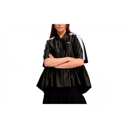 Puma T7 Oversized Ruffle Γυναικεία Κοντομάνικη Πολυεστερική Ζακέτα Μαύρη, Λευκή
